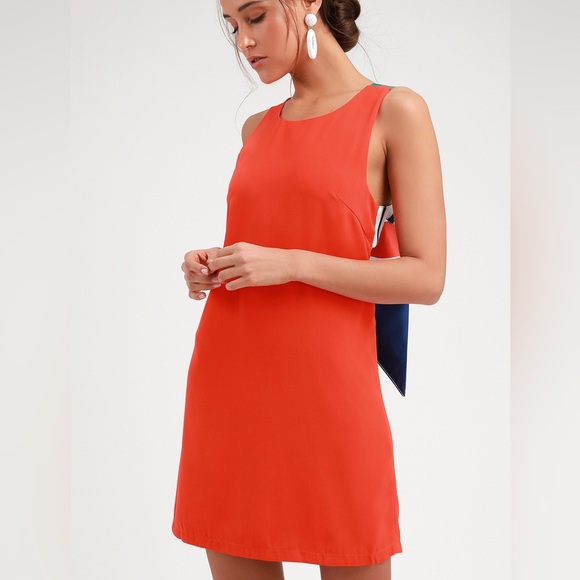 Lulus Joyful Red Orange Multi Stripe Tie-Back Mini Dress - Picture 2 of 4